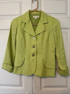Coldwater Creek Lime Green Tailored Linen Blazer P4